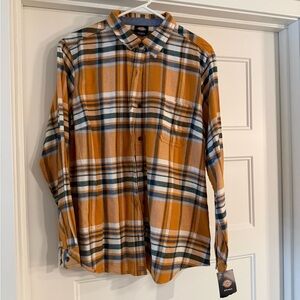 Dickies Men's Mustard and Blue Plaid Shirt